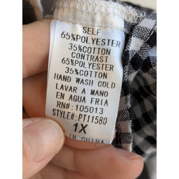 Andree By Unit Size 1X Mix Pattern Button Up Top Black Gray Gingham Check Plaid - Picture 4 of 10